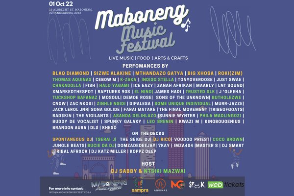 MabonengFest's tweet photo. #MabonengMusicFestival is back &amp; it’s huge. If you love good music this is your event featuring the dopest talent in the city
Get your tickets at @webticketsSA

Event is proudly brought to you by @AquinasMusicSA @MculoBloggers powered by @OfficialSAMPRA 
#MusaKhawula #zinhle https://t.co/lOYkxhARVj
