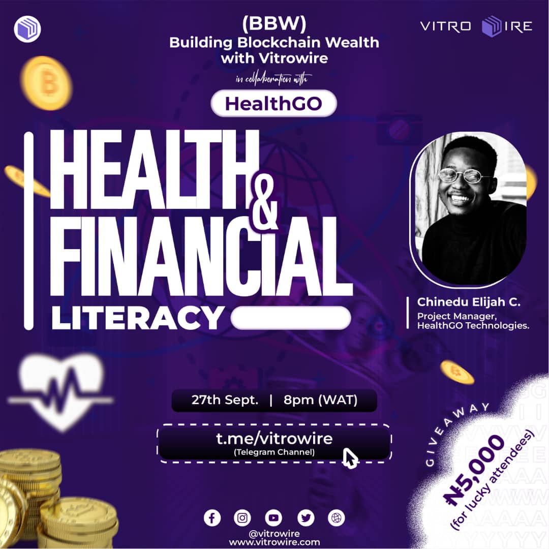 vitrowire's tweet photo. Do you know your health and your wallet have a very strong relationship? 

Join us at https://t.co/BuzbkRUB1w on the 27th of September, 2022 as we reveal the secrets of "health and wealth" Plus, you stand a chance of adding 5000 Naira to your wallet. 😎☕ https://t.co/3QeDM6X5Un