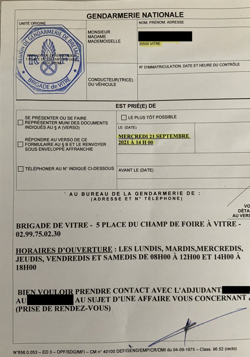 marchetvelo35's tweet photo. Je vais vous raconter ce qu’il m’est arrivé hier suite à une convocation de la gendarmerie que j’ai reçu le 31/08/2022 !!! Notez la date de convocation sur-lignée en jaune, bon j’y suis allé quand même en m’excusant toutefois du petit retard sur le jour et la date !!! 🤔😜 https://t.co/3gw57EUV9u