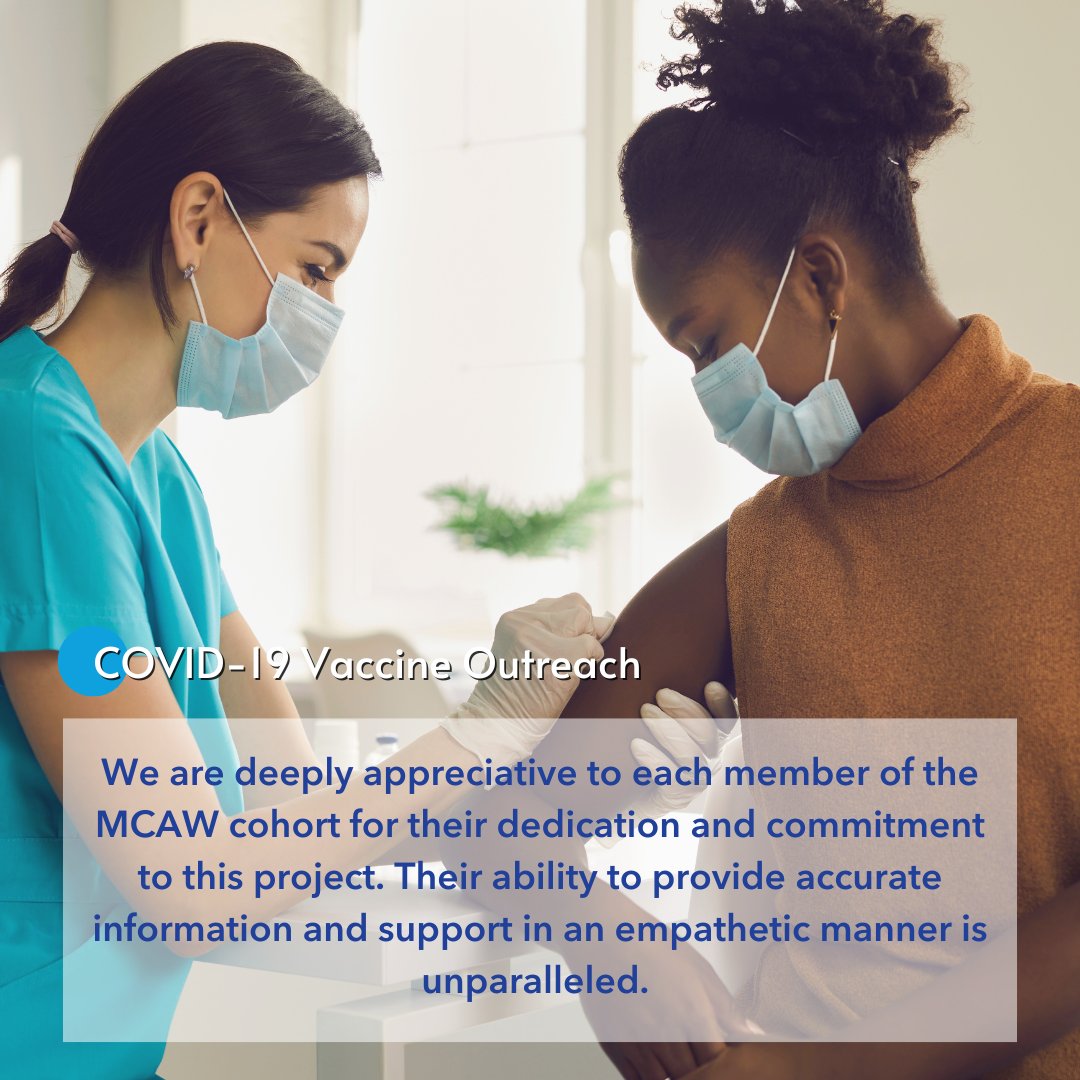 SWACH_ORG's tweet image. After more than a year of outreach, SWACH is proud of the work being done by the MCAW cohort to improve education and access to the COVID-19 vaccine. Learn more about the success this remarkable group has had at swach.link/1-year.