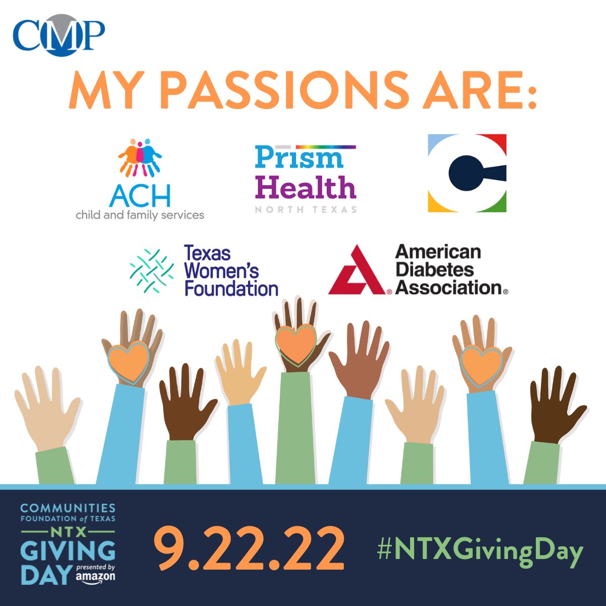 Today is the day to find your passion and give with purpose! CMP is a partner of NTXGivingDay this year and we are looking forward to seeing the impact our community can make today!

LINK: hubs.li/Q01n0jH70

#NTXGivingDay #FindYourPassionGiveWithPurpose