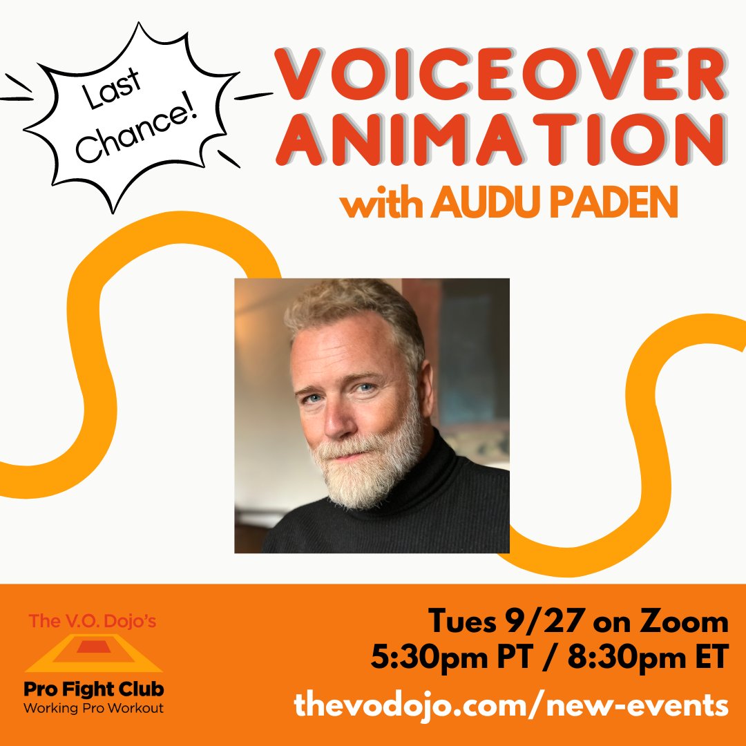 thevodojo's tweet photo. What do the Emmy Awards and The V.O. Dojo have in common?

Our next Fight Club Voiceover Workshop industry pro, Audu Paden!

If voicing animated characters is your dream job, come and learn from someone whose work spans the animated world: Audu Paden! https://t.co/4QylioDLRK