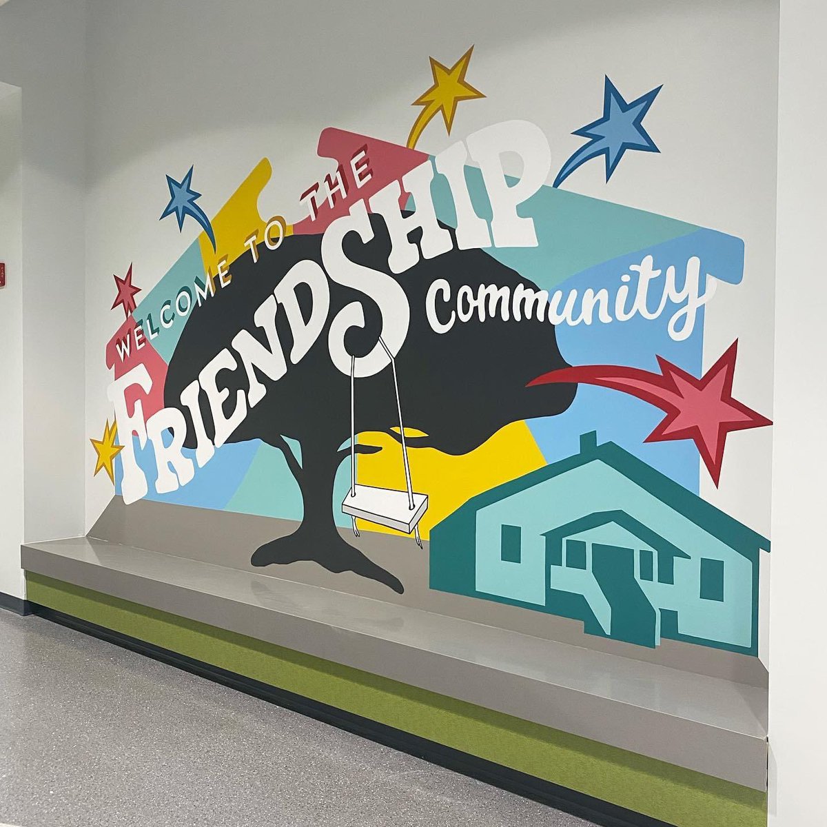 TaraYunker's tweet photo. She was an amazing teacher, and now she is an amazing artist! The mural is complete and our @AFESStars students got to watch the entire process. We are so lucky! https://t.co/ZpKa9yiZ7G