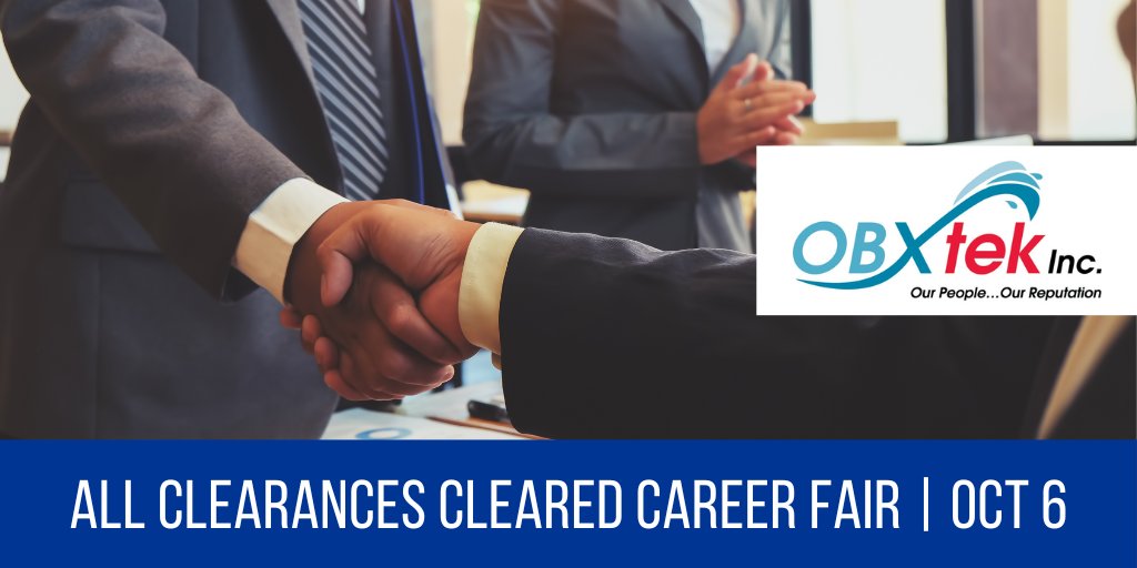 ClearedJobsNet's tweet photo. Talk to @OBXtek at the October 6 All Clearances #ClearedJobFair https://t.co/HU4j8inq7O https://t.co/2gTrC3MsL4
