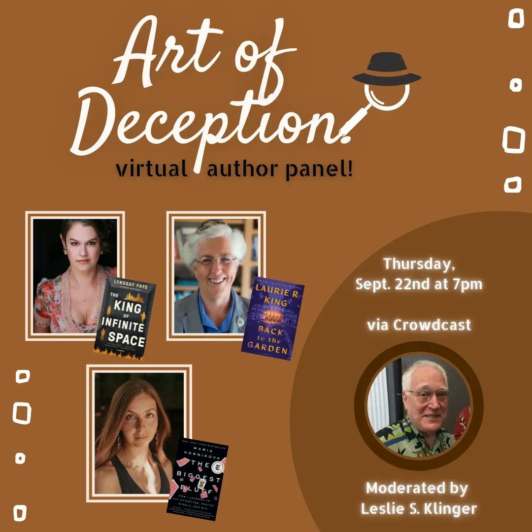 Don't miss the Art of Deception virtual author panel Thursday, September 22nd