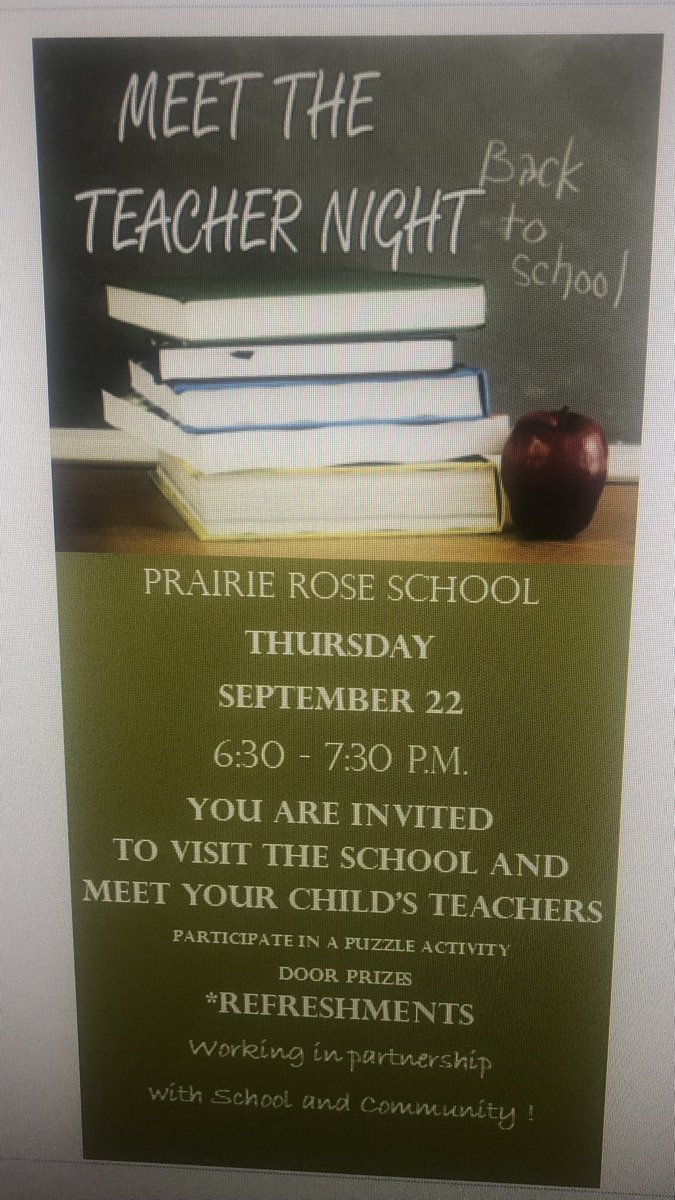 PrairieRoseWSD's tweet photo. We are excited to welcome our families back into the school for Meet The Teacher. Tonight 6:30 to 7:30. Please start in your child’s classroom. https://t.co/s9Me1knbmN