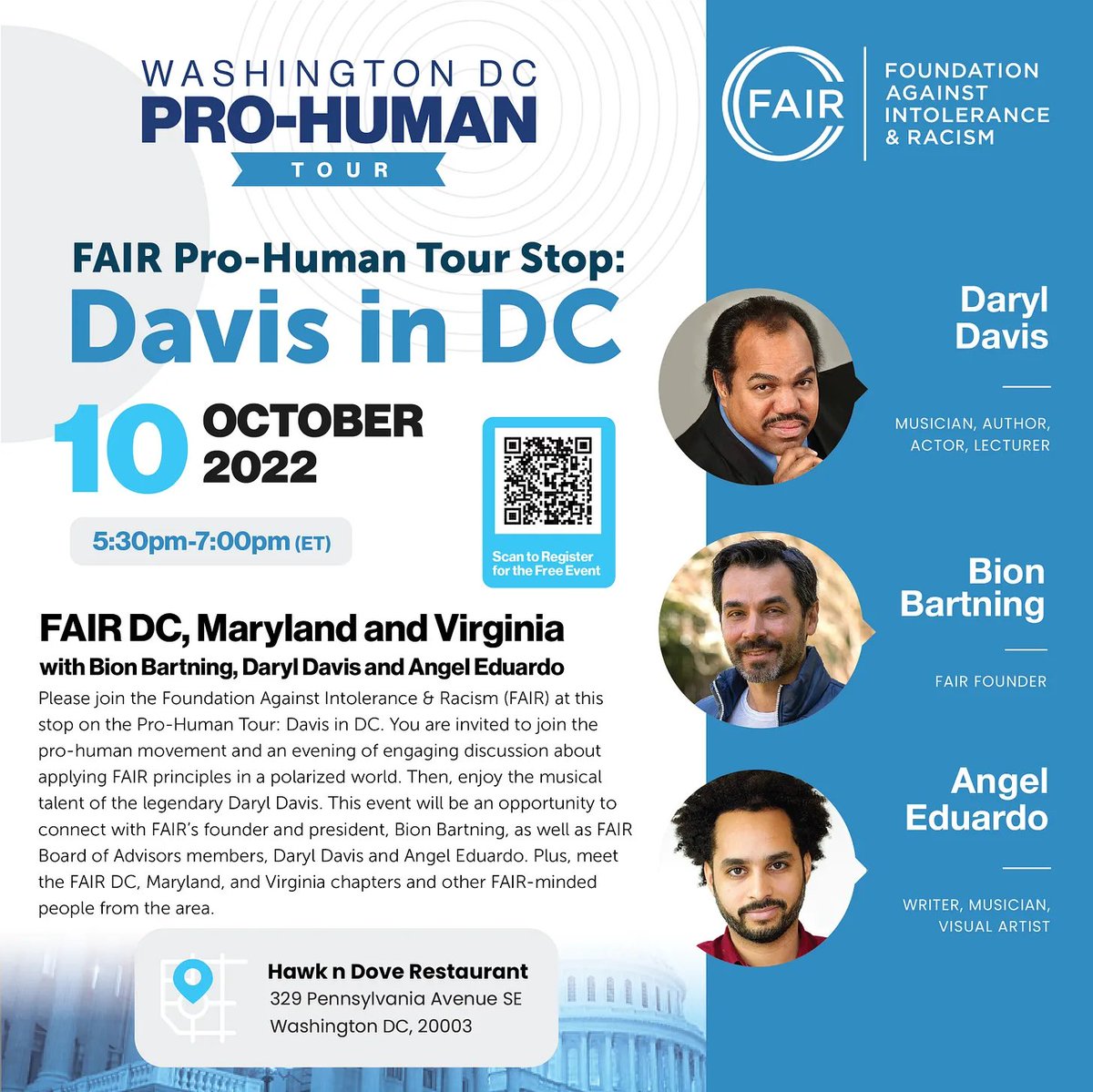 fairforall_org's tweet image. The #ProHumanTour is coming to Washington, D.C.📍

Meet @RealDarylDavis, Johnny Davis, @StrangelEdweird, &amp;amp; Bion Bartning *IN PERSON* for an evening of music &amp;amp; discussion about applying our #ProHuman principles to a polarized world!

Monday, October 10th 👉 Eventbrite.com/e/fair-pro-hum…