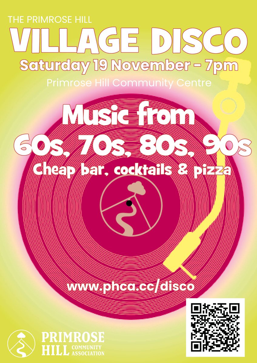 PrimroseHill_CC's tweet photo. Early bird tickets are on sale now for the Primrose Hill Village Disco. 19 November. The last one completely sold out so get these now. #PrimroseHill #VillageDisco https://t.co/fqr4yNMhdU https://t.co/SkbTgUzOYi