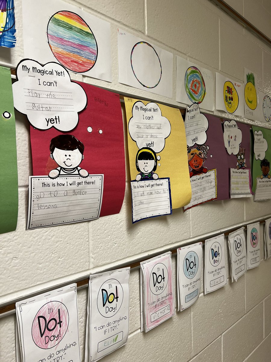 ms_donofrio's tweet photo. In week2, we focused on #growthmindset and #positivemindset. We read “The Magical Yet” and “The Dot”, and we talked about the connections we made w both books. We also learned the words “encourage”, “determination”, and “perseverance”. /2 https://t.co/Lw0PQy4KQC