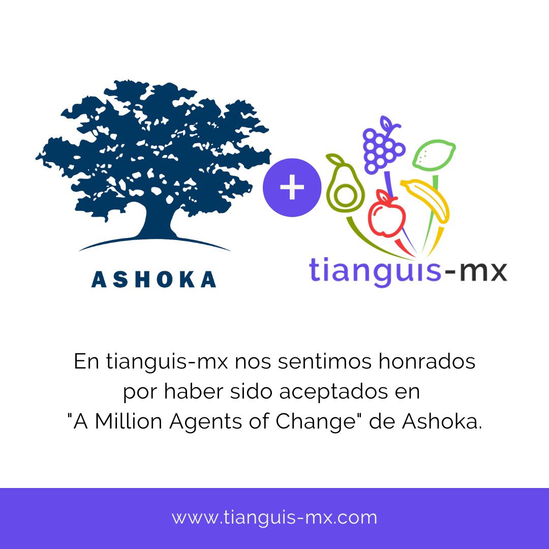 Es para mí un orgullo increíble poder anunciar que <a href="/MxTianguis/">Tianguis-mx</a> ha sido aceptada a la red de “A Million Agents of Change” de <a href="/Ashoka/">Ashoka</a> 
Esto nos reafirma el ENORME potencial q tenemos como empresa Y como agente de cambio en México, para y por la justicia económica.