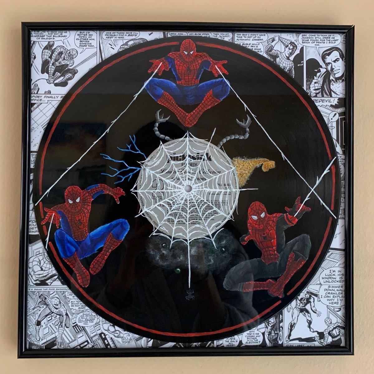 _ramalanka_'s tweet photo. the idea VS the vinyl product #pun #art #spiderman https://t.co/dOF1zSMNjZ