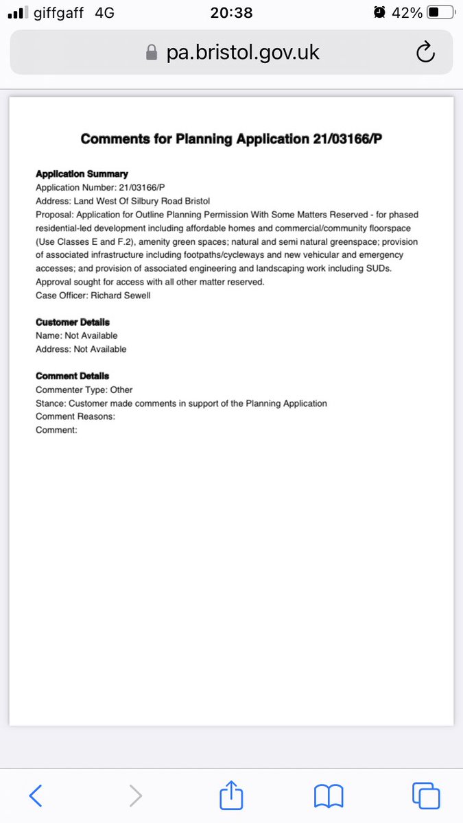 DanicaPriest's tweet photo. Someone is submitting blank support comments on the Ashton Vale app now. If the planning officer recommends this for approval I will lose all respect for @BristolCouncil planning department. This is a green belt site, not in the local plan, a flood plain &amp; wildlife corridor! 🤯 https://t.co/3DY5pREHQo