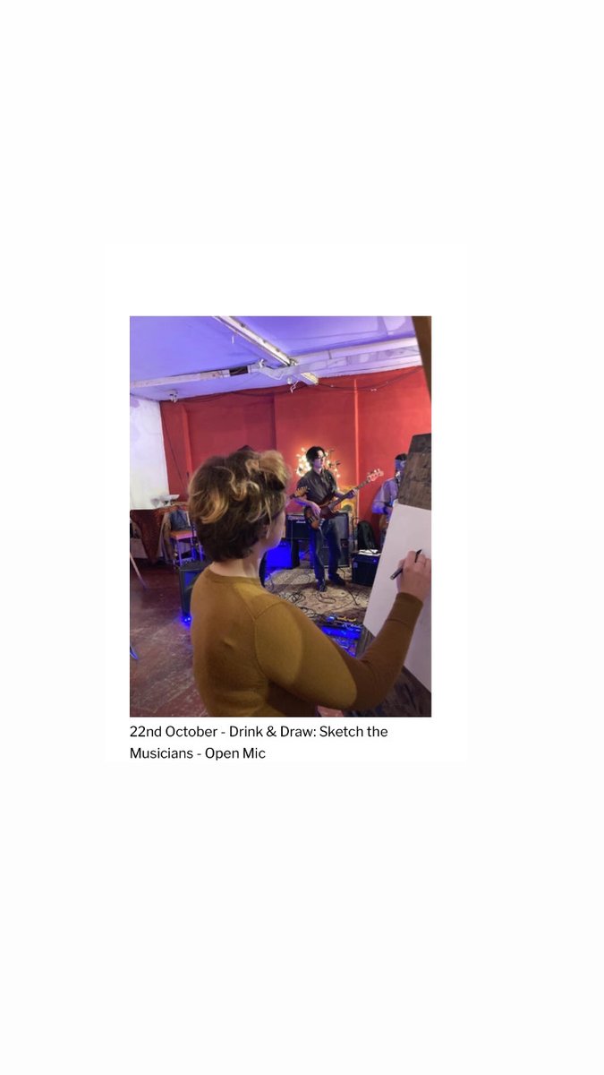 SKETCH THE MUSICIANS 
Drawing Session with live music
22nd October, 7pm
Band + Drawing (includes easel/drawing board): £15
Band only: £5

Materials available to buy or BYO
Beginners welcome
#sketchthemusicians #music #livemusic #sketching #drawing #art #musicians #islington