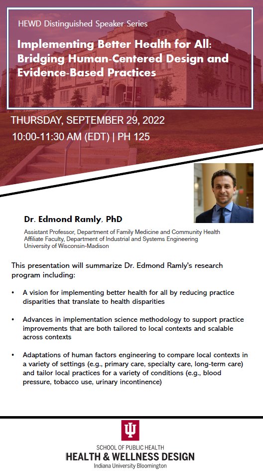 Edmond Ramly, PhD is a health systems engineer on faculty in the Department of Family Medicine and Community Health at the University of Wisconsin-Madison. His work improves healthcare processes and quality in non-acute settings through Implementation Science and Human Factors.