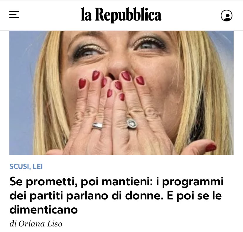Oriana Liso (@orialiso) on Twitter photo Donne, è arrivato l’arrotino (con le proposte di qualche Ventennio fa) #scusilei <a href="/PeriodTank/">PeriodThinkTank</a> <a href="/repubblica/">Repubblica</a> repubblica.it/politica/2022/… Donne, è arrivato l’arrotino (con le proposte di qualche Ventennio fa) #scusilei <a href="/PeriodTank/">PeriodThinkTank</a> <a href="/repubblica/">Repubblica</a> repubblica.it/politica/2022/…