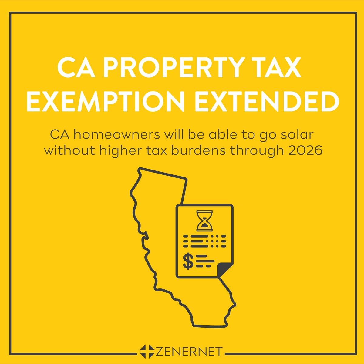 zenernet's tweet photo. California has extended its solar property tax exclusion through 2026, meaning more homeowners will be able to go solar without immediately seeing their tax bills go up. 
https://t.co/axMPtSiead https://t.co/izPmrm4PuQ