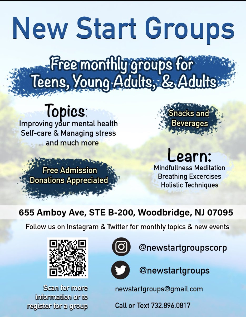 NewStartLPC's tweet photo. Check out my Nonprofit Organization! #mentalhealth #freesupportgroups #freesupportgroups #teenagers #adultsociety #mentalwellness  #avenelstrong @mayormccormac @J_Massimino @WdbgSchools @WoodbridgeNJ @StjamesWNJ @PhilMurphy @GovMurphy @avenelmiddle @AzarGNT https://t.co/gdM48BLtmZ