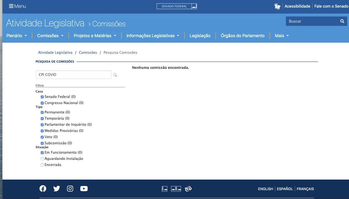 #CPIdoCirco foi completamente eliminada do site do Senado. Parece que nunca existiu. Ficaram apenas as mentiras inventadss e intensamente propagadas pelos desesperados. #BolsonaroReeleitoNoPrimeiroTurno