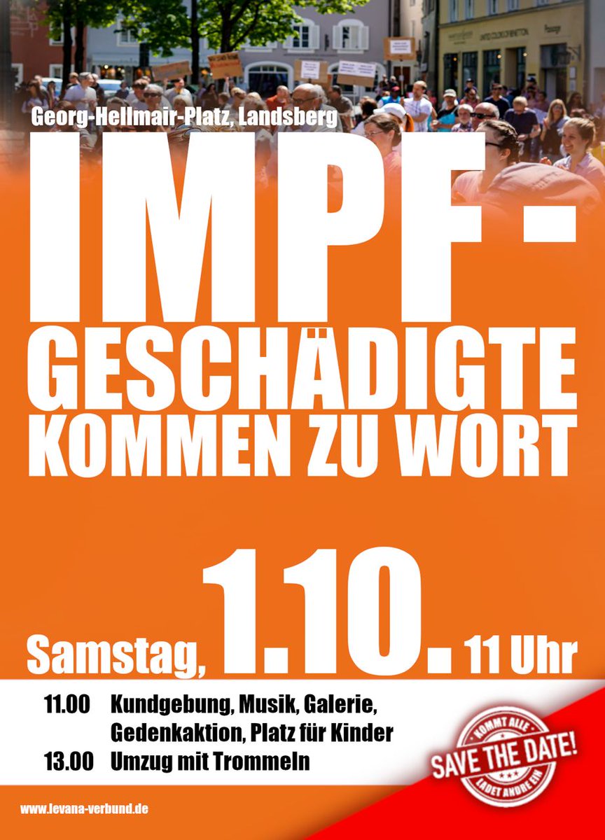 BerndKuennen's tweet photo. Landsberg am Lech, Georg-Hellmair-Platz, Kundgebung am 1. 0ktober 2o22 ab 11:oo Uhr: Impfgeschädigte kommen zu Wort.

#Meinungsfreiheit #landsberg #landsberglech #landsbergamlech #impfschaden #Impfschaeden  #impfung #diskussion https://t.co/XtTaKUmOe9
