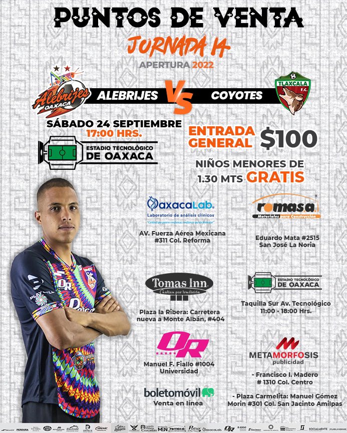 AlebrijesOaxaca's tweet photo. πβ οΈ| Este sΓ‘bado enfrentamos @Coyotes_Oficial adquiere tus boletos
ππππππ ππ πππππ
β
#OaxacaLab
β
@Romasacv
β
#MetamorfosisPublicidad
β
#TomasInn
β
@boletomovil
β
@oaxacarosaa
β
#TemploAlebrijeπ
#JuntosXLaT3rceraβοΈβοΈπ https://t.co/unf0E4sd92