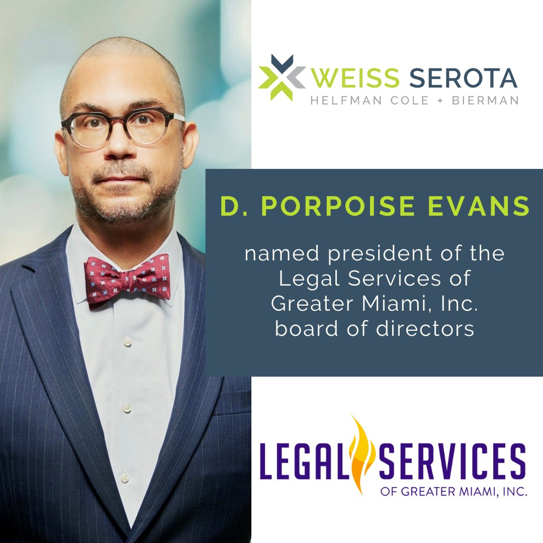 Wsh_Law's tweet photo. Congratulations to WSHC+B partner Porpoise Evans, who was named the 2022-2023 president of the board of directors for Legal Services of Greater Miami, Inc. at the organization’s Passing of the Gavel ceremony on September 20.
#WSHCBLaw #LegalServicesOfGreaterMiami #LSGM https://t.co/E4Hkd2gJtc