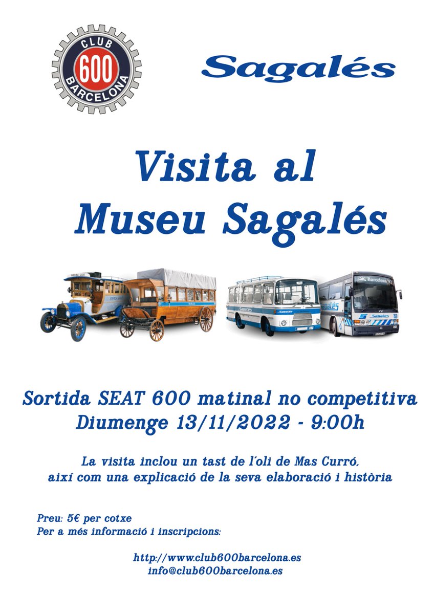 Club600BCN's tweet photo. El próximo día 13/11/22 el #Club600Barcelona realizará su primera salida después de mucho tiempo. Será una visita al #MuseoSagalés. Se precisa inscripción.

Tienes toda la información necesaria en nuestra web: https://t.co/6hWLFYBkUX

#Seat600 https://t.co/tzBONG5cmN