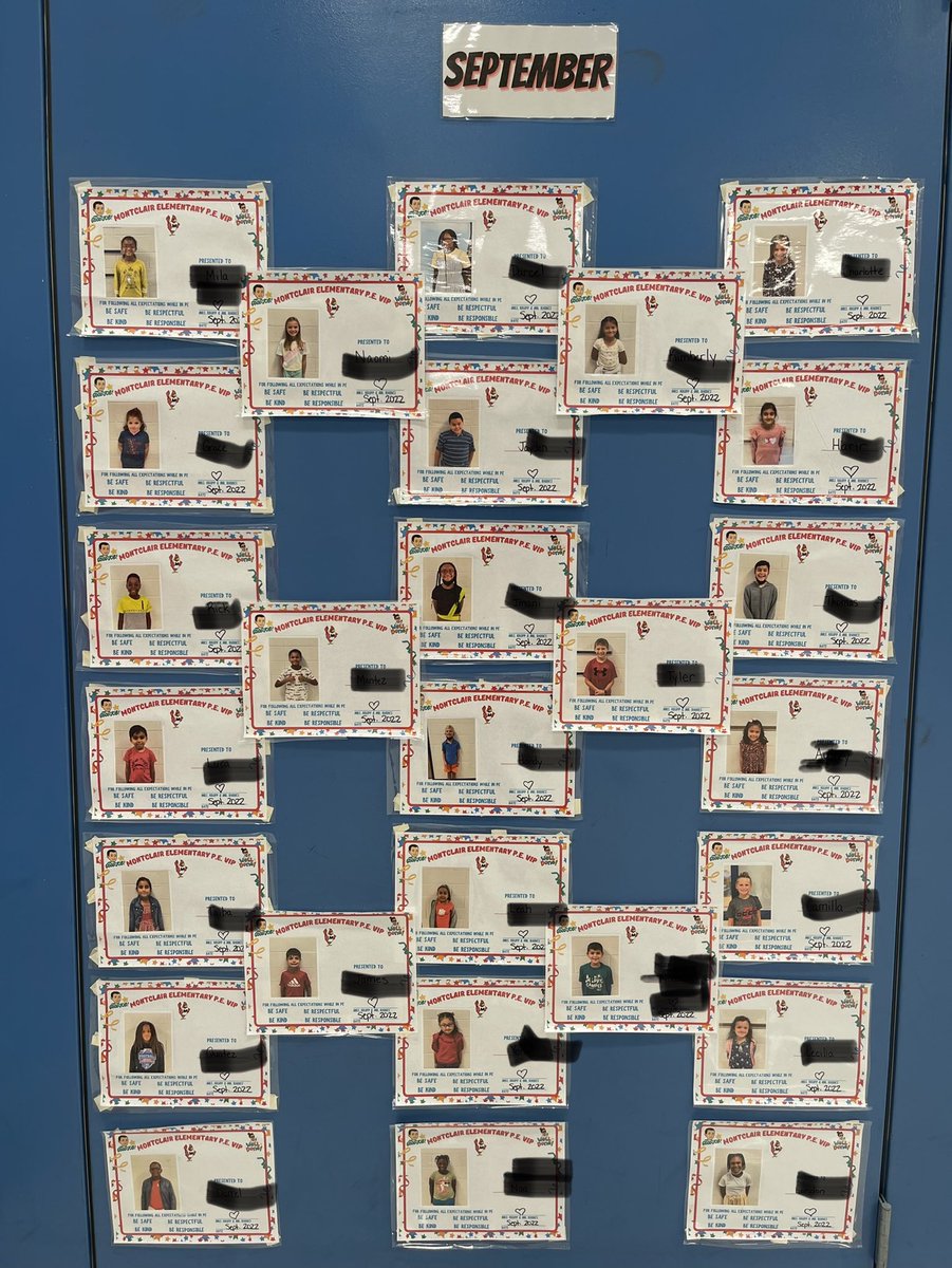 VIP students for the month of September in PE! #montypride #rolemodels