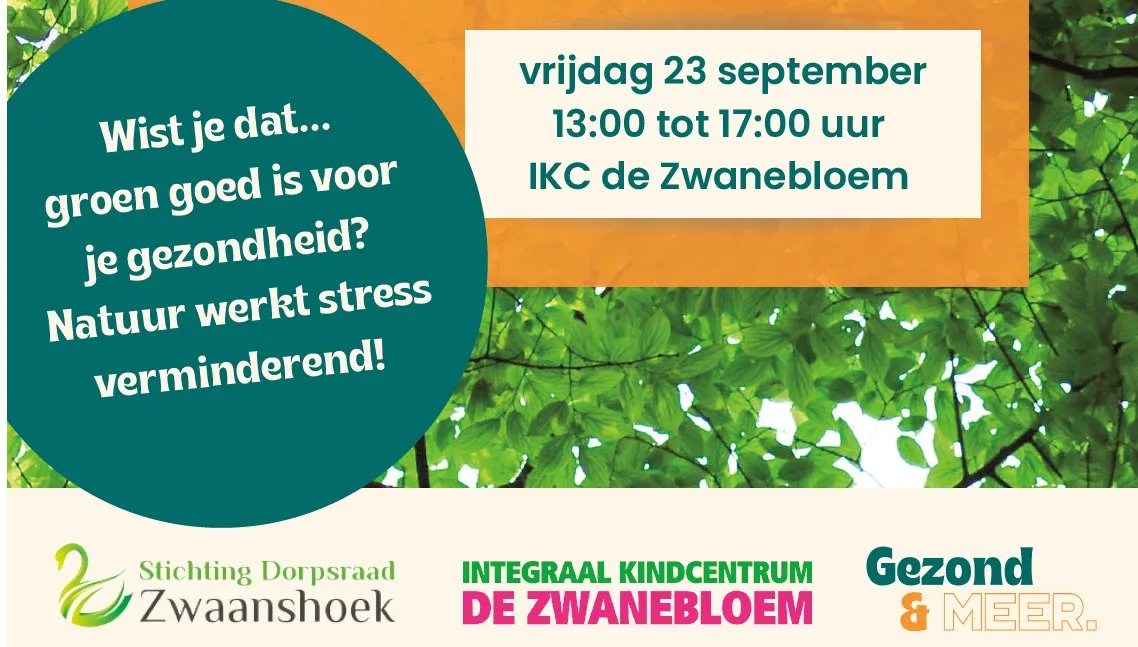 Bewegen in het groen is gezonder! Daarom organiseren de dorpsraad Zwaanshoek, De Zwanebloem en onze collega's van Gezond en Meer morgen een dag met veel buitenactiviteiten in #Zwaanshoek.