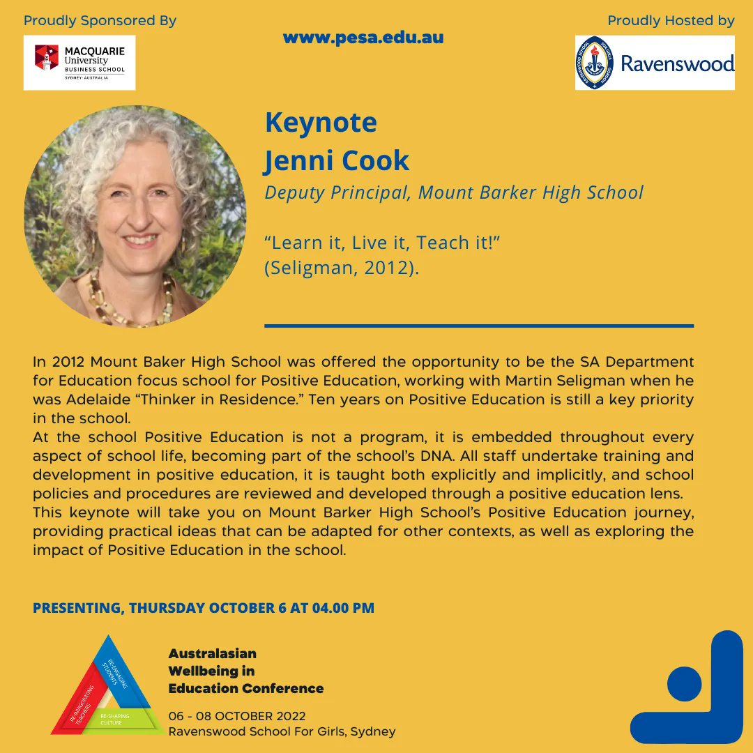 This keynote will take you on Mount Barker High School’s Positive Education journey, providing practical ideas that can be adapted for other contexts, as well as exploring the impact of Positive Education in the school. Limited tickets and selling fast: buff.ly/3z69kKI