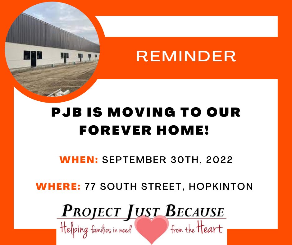 PJB is moving down the street to 77 South Street Hopkinton, September 30th!!