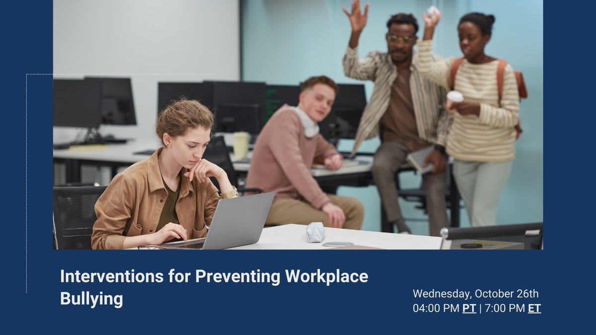 workwellness's tweet photo. 📣 New Webinar Alert!
Interventions for Workplace Bullying
Register 🔗 https://t.co/mUQdiSnTLw
✅ Understand the risk contexts in which bullying is likely to manifest in organisations
✅ and more
@ProfTuckey
#OccupationalHealthandSafety #bullying #WorkplaceIntervention https://t.co/0pqDwwMGGb