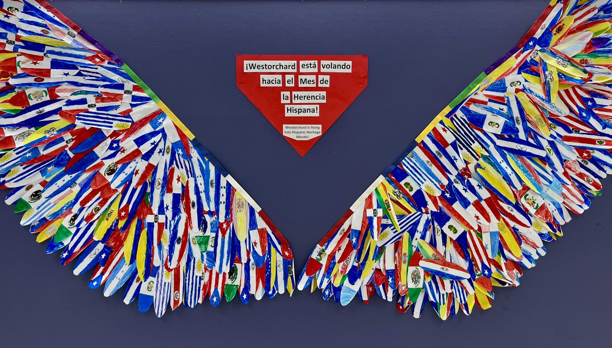 RachelCrognale's tweet photo. #WOschool art classes collaborated with @ms_buffaENL and each other to make this beautiful winged creation.
#bilingual #HispanicHeritageMonth #spanishspeakingcountries #WeAreChappaqua https://t.co/47J8lkjsqy