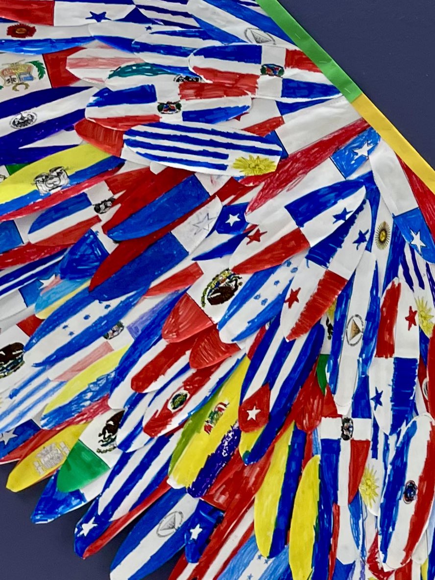 RachelCrognale's tweet photo. #WOschool art classes collaborated with @ms_buffaENL and each other to make this beautiful winged creation.
#bilingual #HispanicHeritageMonth #spanishspeakingcountries #WeAreChappaqua https://t.co/47J8lkjsqy