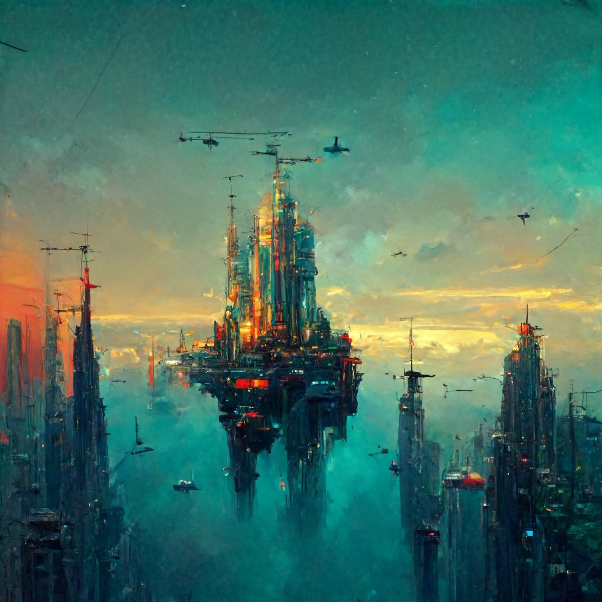 midjunkie's tweet photo. - FLOATING CITY - 

#digitalarts #AIart #midjourney #Cyberpunk2077 #cyberpunk #NFT https://t.co/E6WVjA9NEZ