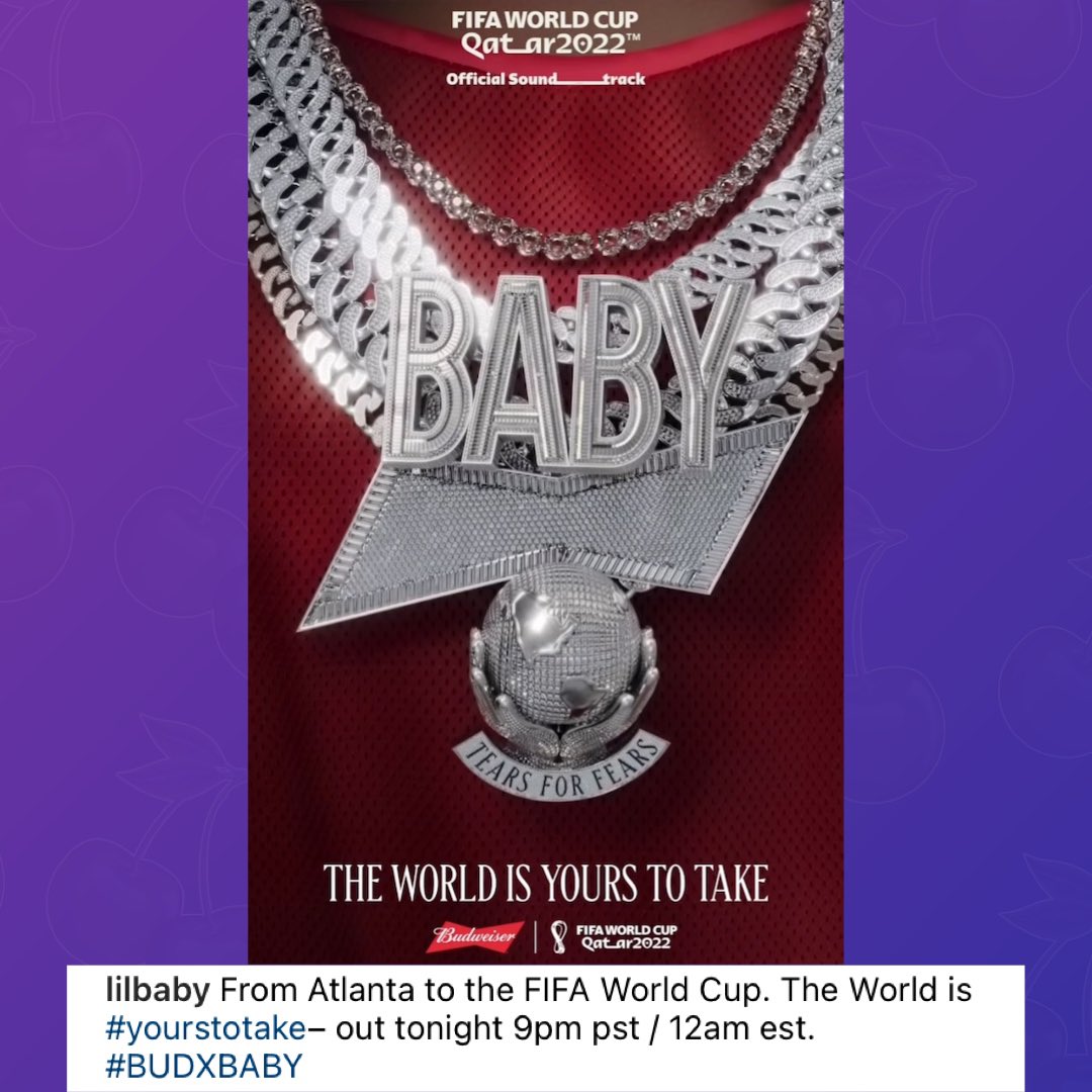 PopBase's tweet photo. Lil Baby and Tears For Fears will be doing the official song for this yearβs FIFA World Cup. https://t.co/oPPeAbY43t