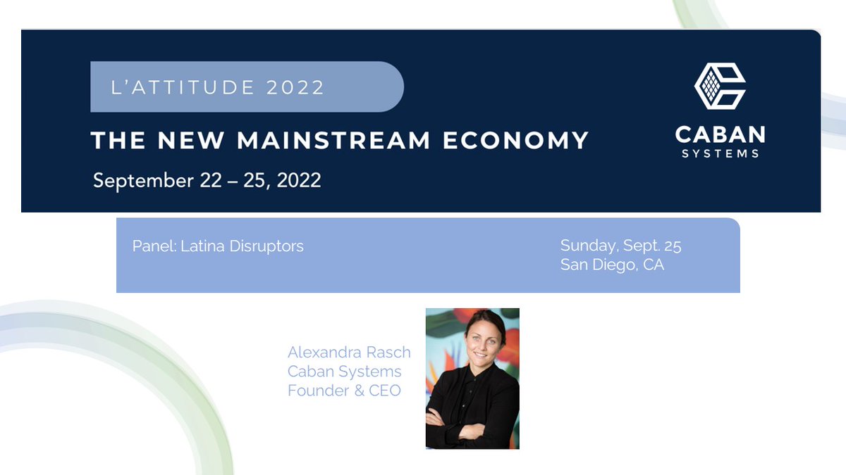 Caban Systems (@cabansystems) on Twitter photo This weekend at <a href="/LATTITUDEevent/">L'ATTITUDE</a> <a href="/CabanSystems/">Caban Systems</a> CEO, Alexandra Rasch, discusses her story of growth and resilience that led to becoming one of the largest disruptors in the New Mainstream Economy. For details, visit: lnkd.in/e6MYNktE #Lattitude2022 #hispanicheritagemonth This weekend at <a href="/LATTITUDEevent/">L'ATTITUDE</a> <a href="/CabanSystems/">Caban Systems</a> CEO, Alexandra Rasch, discusses her story of growth and resilience that led to becoming one of the largest disruptors in the New Mainstream Economy. For details, visit: lnkd.in/e6MYNktE #Lattitude2022 #hispanicheritagemonth