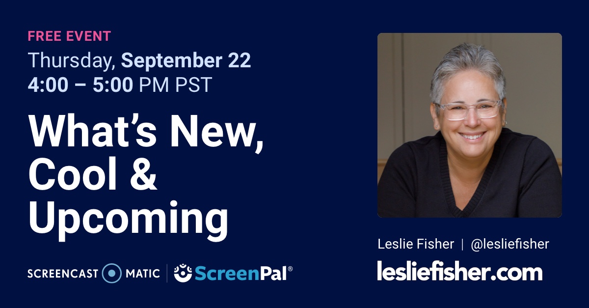 screenpalapp's tweet photo. 🕓 There is still time to catch Leslie Fisher's webinar on what's new at Screencast-O-Matic/ScreenPal today, September 22nd at 4 pm PDT. FREE registration at https://t.co/UfC2e1f5LO
#screencasto #edtech #edtechtools #classroomvideo #studentvideo #video #videocreation #learning https://t.co/qV6P2d4qO5