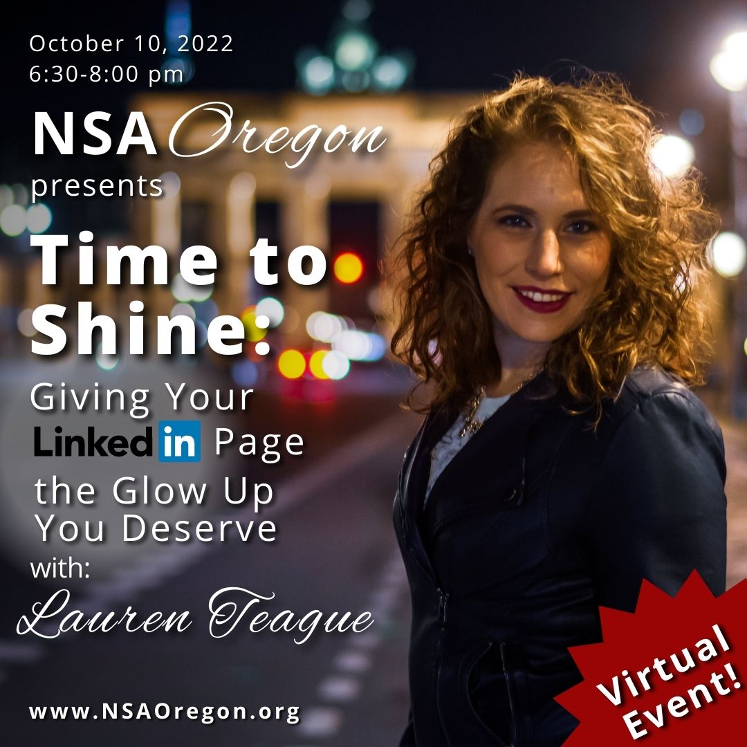 NSAOregon's tweet photo. Give your LinkedIn profile the glow-up it deserves (after all, it represents YOU!) from one of sports’ original social media managers. @LaurenTTeague will share her secrets to build your LinkedIn skills and see results in just 15 minutes per day. https://t.co/F9xBCW37Ss https://t.co/OrbdpzxYvL