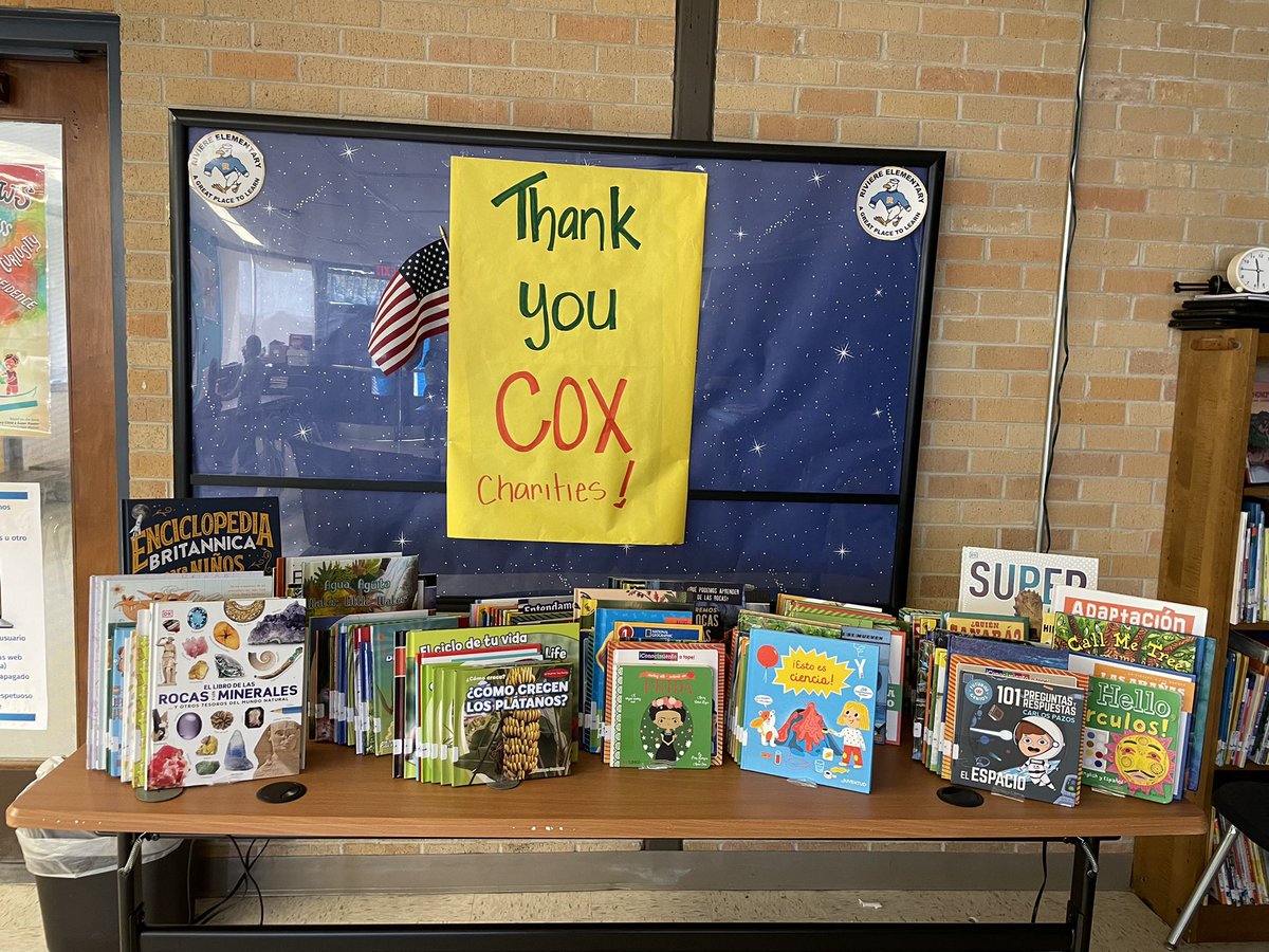 RiviereES's tweet photo. Congratulations to our librarian, Mrs. Julien, for winning $2000 donation from Cox Charities to buy books for our library. #ToMasteryAndBeyond #SEAGULLSONAMISSION https://t.co/BKghzqq2EC