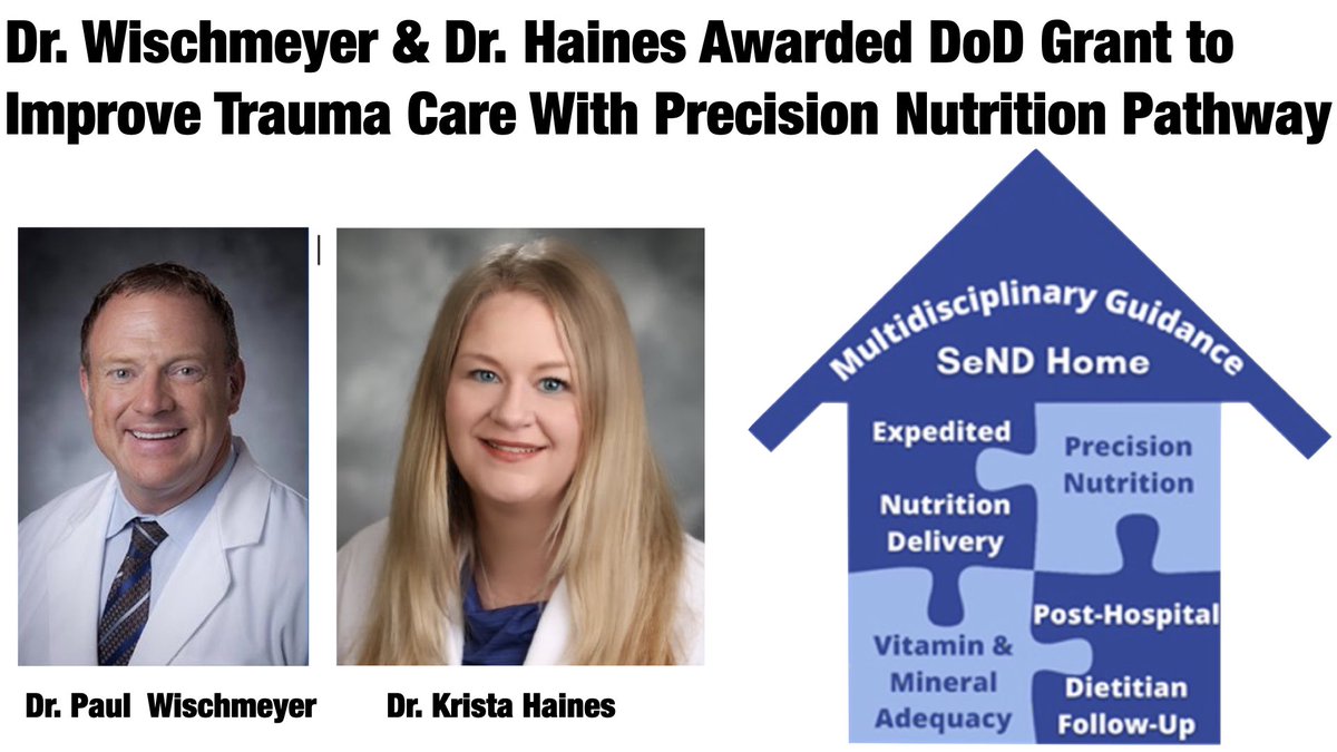 Honored our <a href="/Duke_Anesthesia/">Duke Anesthesiology</a> &amp; <a href="/DukeSurgery/">Duke Surgery</a> team recv’d a $2,203,452 Department of Defense grant for our #SENDHoME trial using

-Early PN
-Indirect Calorimetry guided precision nutrition

To improve quality of life for military &amp; civilian trauma survivors tinyurl.com/2epvwt85