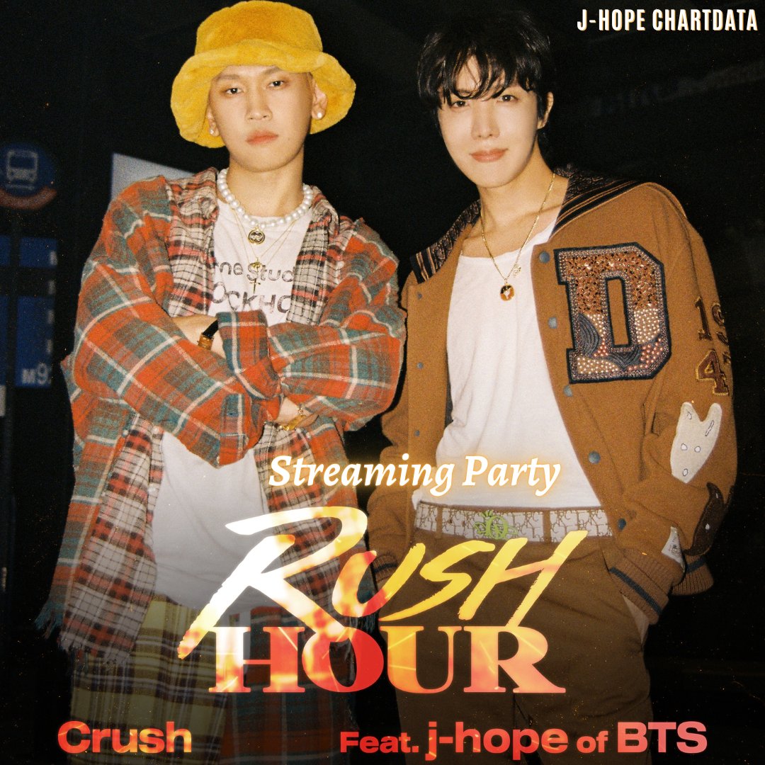 RUSH HOUR STREAM PARTY! 🎶🥳

On-air:
—stationhead.com/jhopechartdata
Playlist:
—open.spotify.com/playlist/1UXQJ…

Last 4 tracking hours!!🚨
ARMY, join in with your own Spotify playlist or join us on <a href="/STATIONHEAD/">STATIONHEAD</a>~
Focus on stream hard #RushHour by #Crush ft. #jhope of #BTS <a href="/BTS_twt/">방탄소년단</a>!