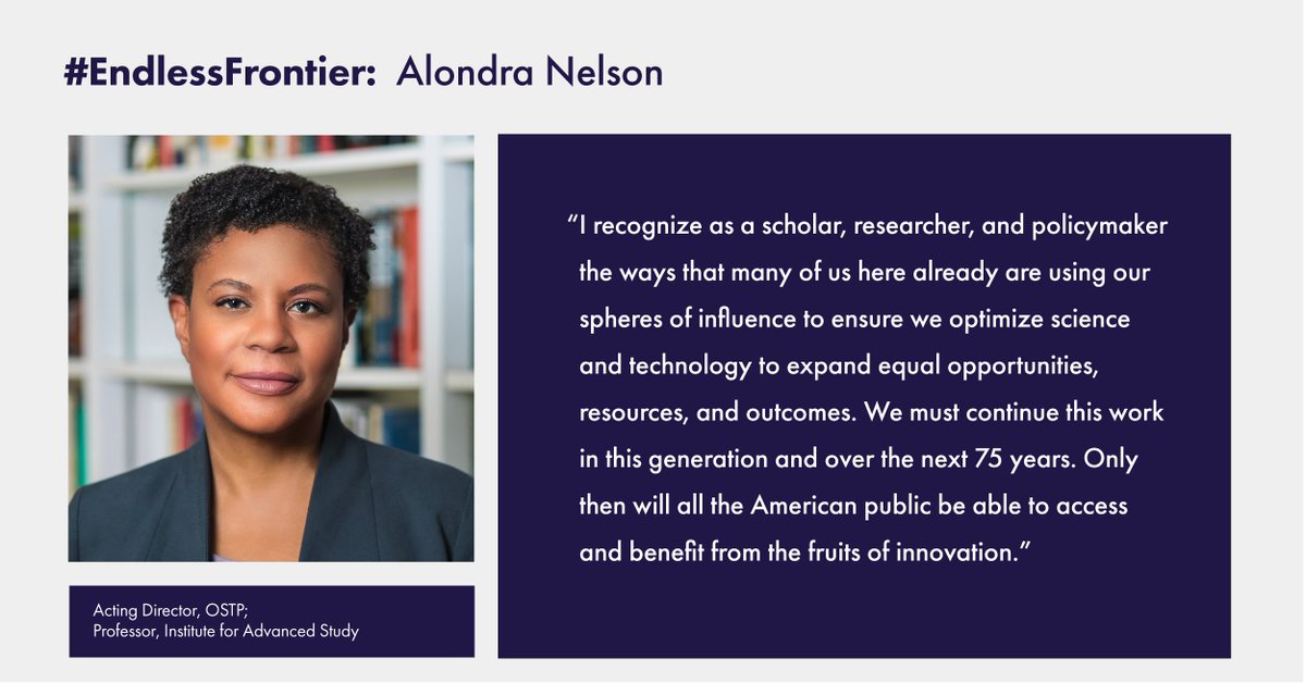theNASEM's tweet photo. "The next 75 years of science should be committed to a vision that brings more people along by making taxpayer-funded research results and data available and open to society." – @Alondra Nelson
Watch live: https://t.co/65QLJjSApY #EndlessFrontier #scipol https://t.co/T4FkLlNVUh