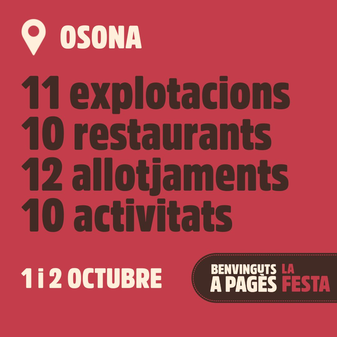 OsonaTurisme's tweet photo. 11 explotacions 🚜
10 restaurants 🍽️
12 allotjaments 🏡
10 activitats 👩🏼🌾
Tot això t'espera a @BenvingutsPages!
👉🏼 https://t.co/dKKRa759To
#fetaosona #LluçanèsTurisme #osona #productesdelaterra #xarxadeproductesdelaterra #BenvingutsAPages #SocPages #SocPagesa #DeTemporada https://t.co/SrTeX1i7Ly