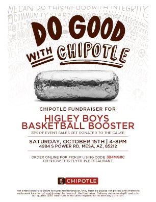 On Saturday, October 15 come have a great meal at Chipotle and support our basketball program at the same time!⚔️