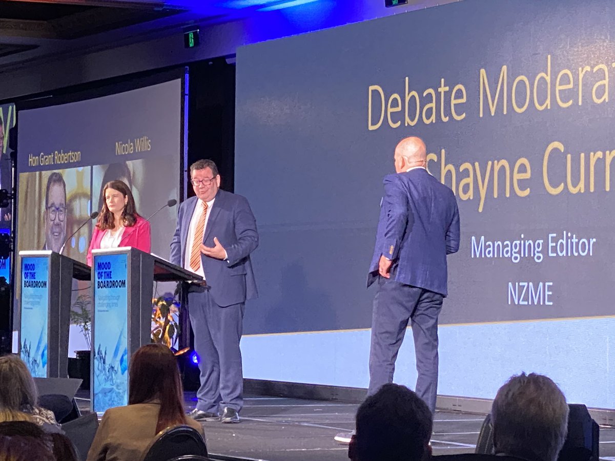 Now for the grilling at The Mood of the Boardroom <a href="/NicolaWillisMP/">Nicola Willis</a> <a href="/grantrobertson1/">GrantRobertson1</a> @BusinessNZ_ <a href="/Kirk_BusinessNZ/">Kirk Hope</a> <a href="/FranOSullivan/">Fran O'Sullivan</a>