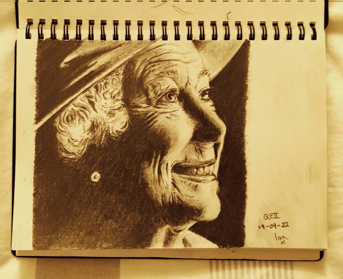 ibradshaw's tweet photo. Almost done. Hair, hat, mouth work and some deeper blacks.
#QueenElizabethII https://t.co/4x8vsVekGt