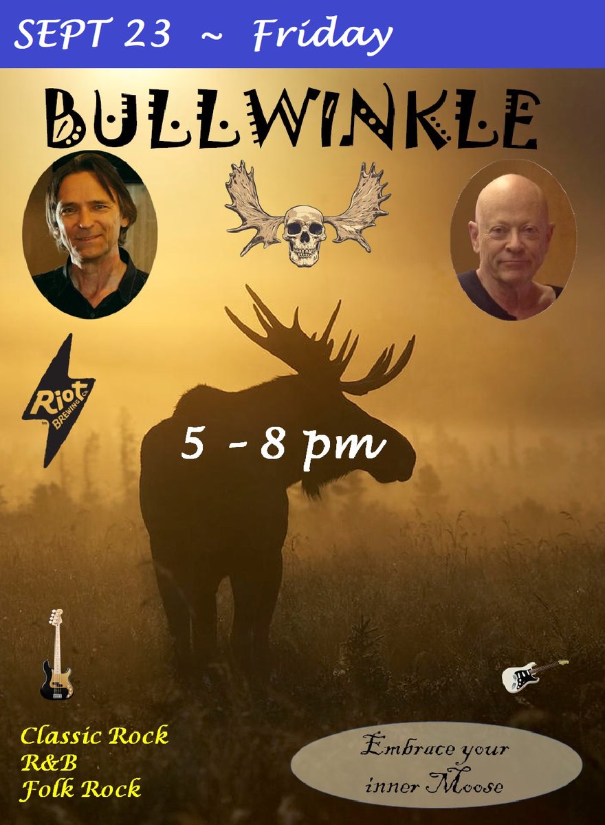 Tomorrow is looking kinda rainy, so Bullwinkle will be moving the groove indoors with a new start time of 6 pm. Let loose your inner moose with some beer and pizza at Riot!