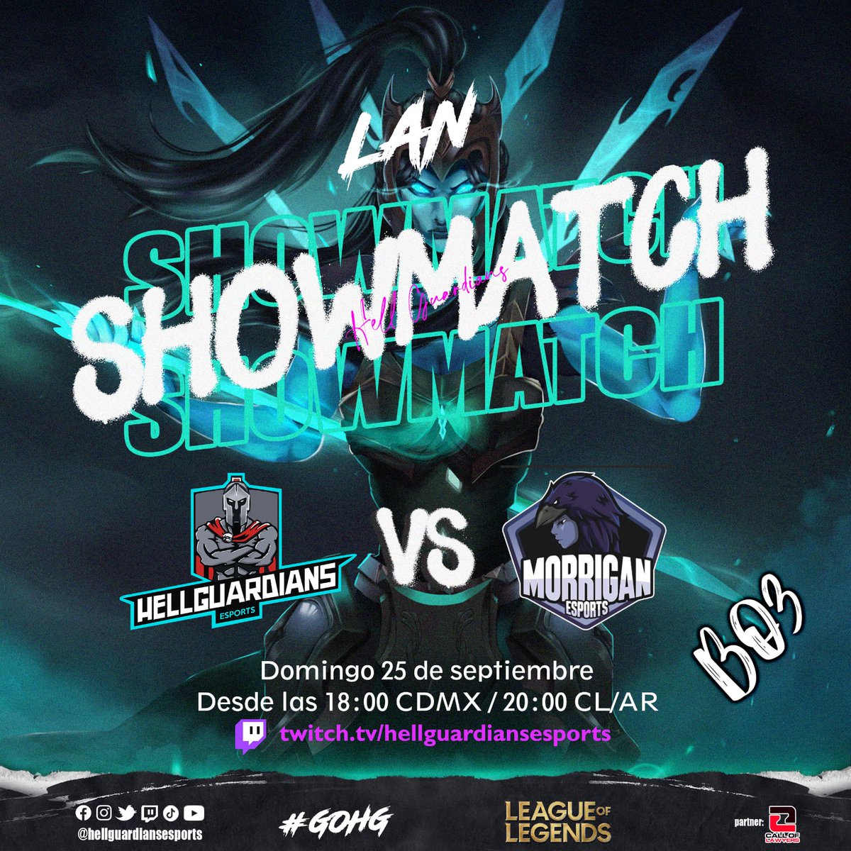 ¡Morrigan Esports partido amistoso vs <a href="/HellguardiansE/">HellGuardians Esports</a> a punto de las 18:00 HRS CDMX // 20:00 HRS CL/AR este Domingo 25 de septiembre por el canal de twitch.tv/hellguardianse… !

#showmatch #morriganesports #hellguardiasesports #esports #showmatchlol #leagueoflegends #latam #lla