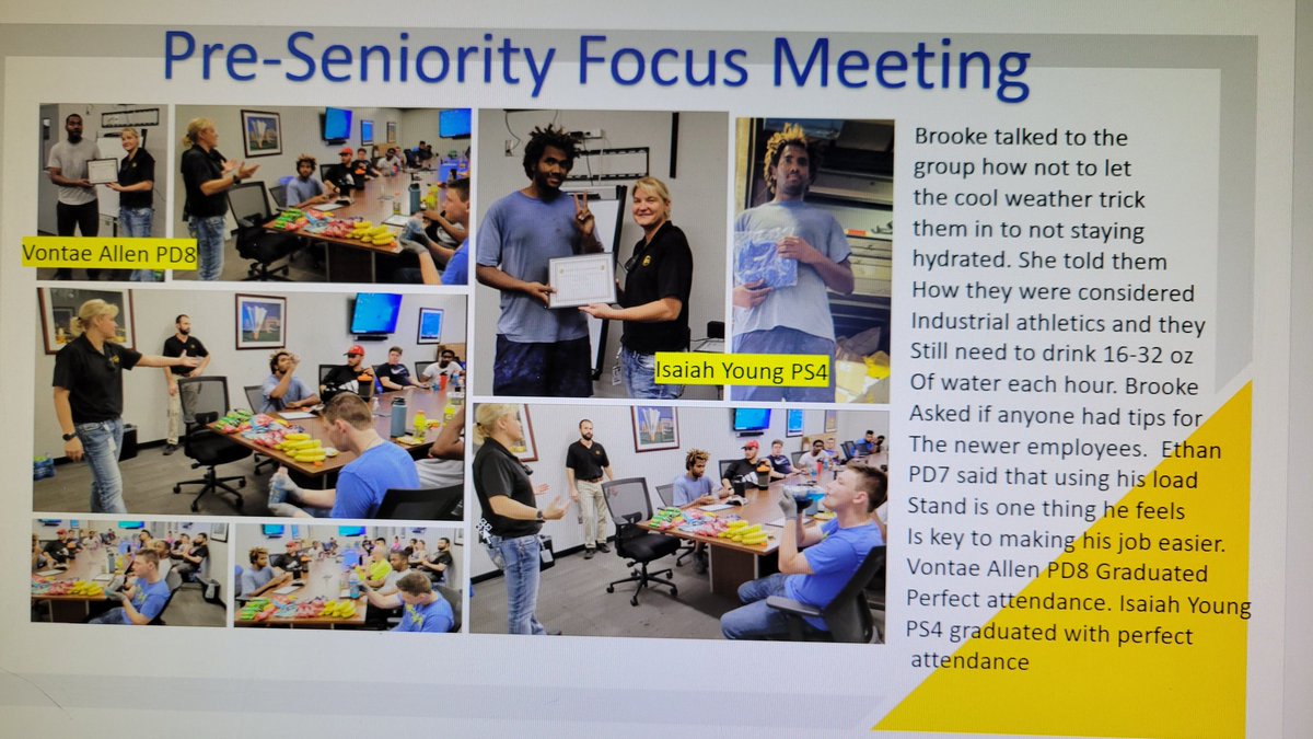 Great day on Lenexa Day Sort today for a focus meeting with our pre sen employees.  Isaiah Young PS4 graduated with perfect attendance and Vontae Allen PD8 perfect attendance. Great job guys. <a href="/bgtighe/">Brian Tighe</a> <a href="/CourtneyBarham2/">Courtney Barham</a> <a href="/TegtmeierChad/">Chad Tegtmeier</a> <a href="/tannercain98/">Tanner Cain</a>