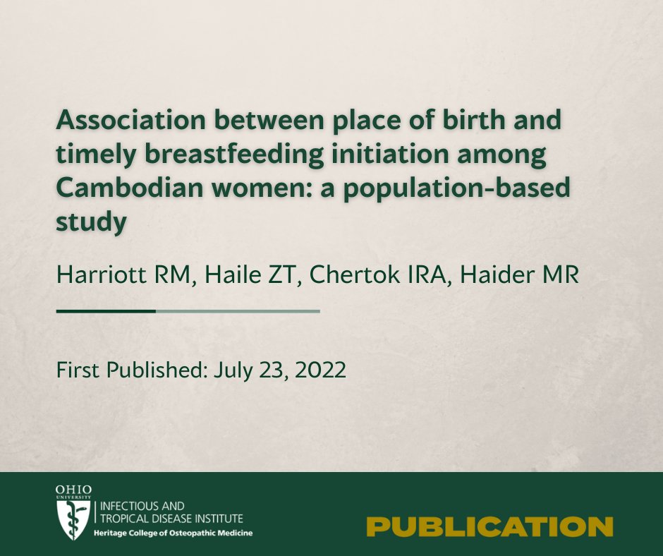itdiou's tweet photo. Check out the article by #ITDI faculty @ZT_Haile with Ilana R. Azulay Chertok & Mohammad Rifat Haider on "Association between place of birth and timely breastfeeding initiation among Cambodian women: a population-based study" here in this link:
https://t.co/xbxreQBiee https://t.co/qgDtkrbzcX